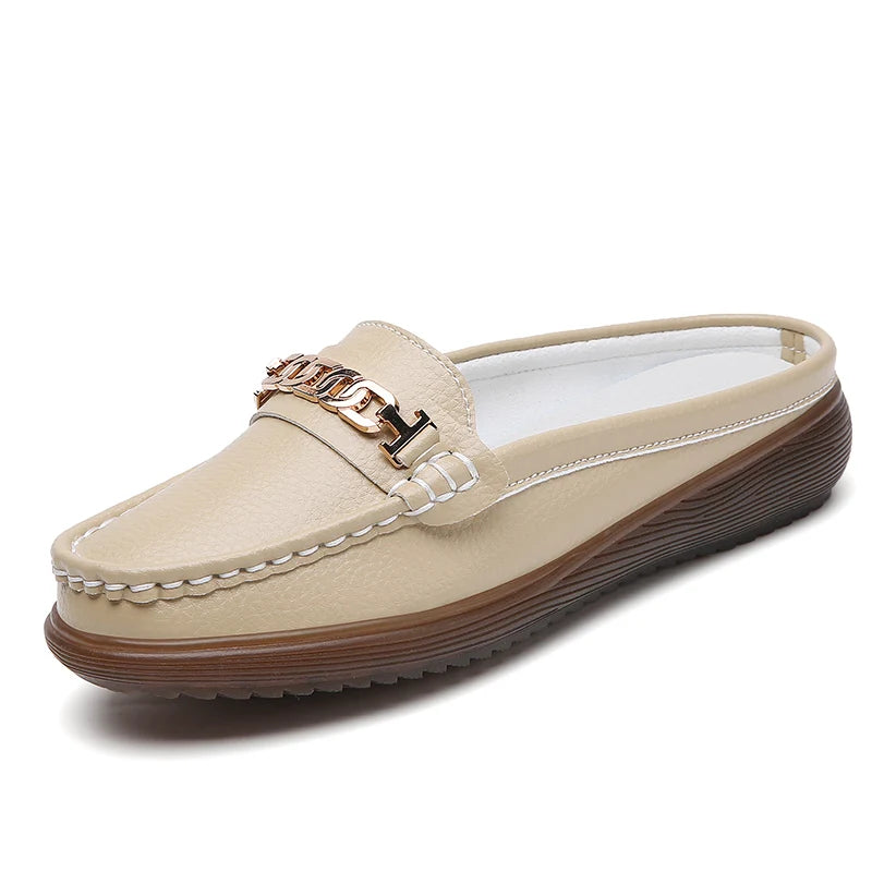 Sanzoog Damen Halbschuhe – Echtes Leder, bequeme Slip-On Loafers, Mokassins, Indoor- &amp; Outdoor Flats, große Größen 42-43 