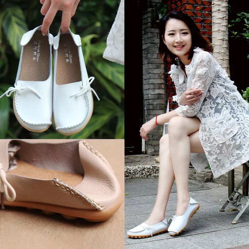 YBQJOO Damen Flats – Slip-On Mokassins aus echtem Leder, runde Zehen, bequeme Loafers für Alltag, Pflege & Plus Size 33-50