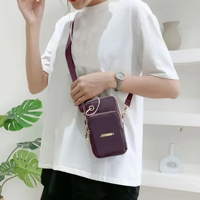 Damen Mini Crossbody Tasche – Vertikale Handy Umhängetasche mit Reißverschluss & Handschlaufe, Praktische Alltagstasche