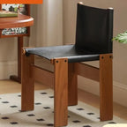 Japanischer Retro Esszimmerstuhl aus Massivholz & Leder – Antiker Designer Armlehnenstuhl im Light-Luxury-Stil für Küche & Café