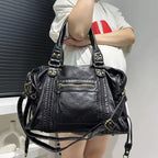 Y2K Retro Motorrad Schultertasche für Damen - Bolso bandolera vintage grande con cuero de PU en apariencia usada