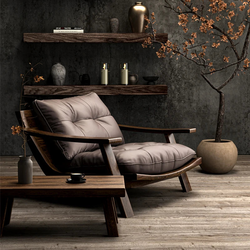 Moderner Leder-Thronsessel mit Armlehnen – Ergonomischer Luxus-Wohnzimmerstuhl aus Massivholz für Salon, Living Room & Entspannung