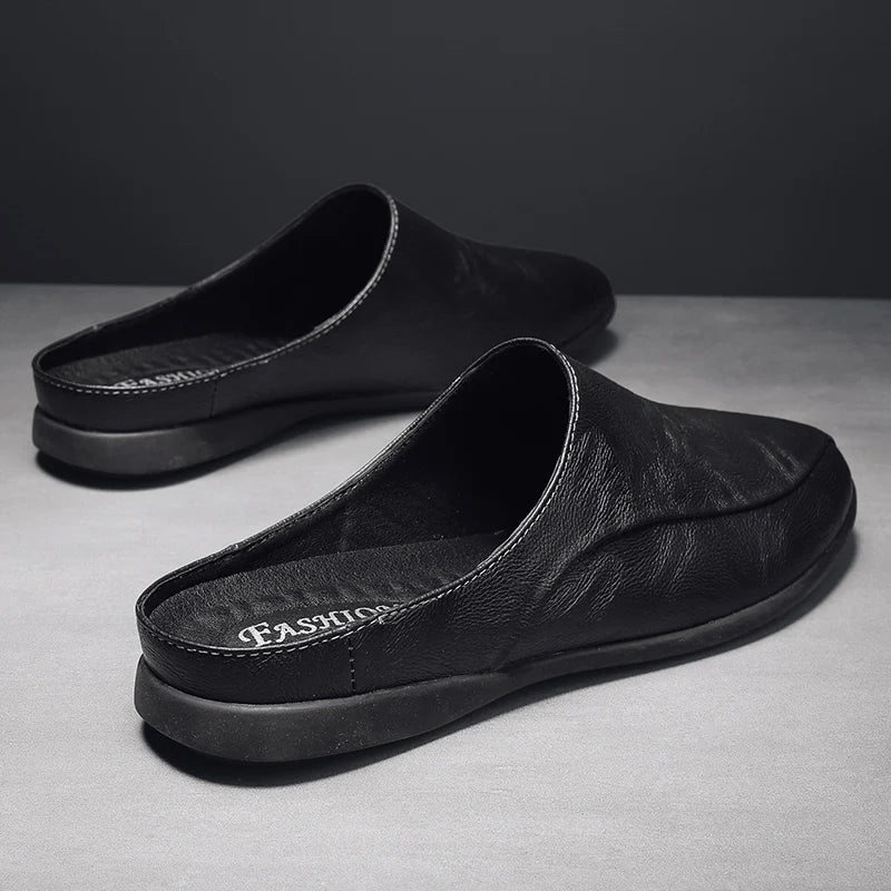 Herren Sommer Loafer aus echtem Leder – Atmungsaktive Half-Slipper Slip-On Driving Shoes, Bequeme Casual Schuhe für Alltag & Freizeit
