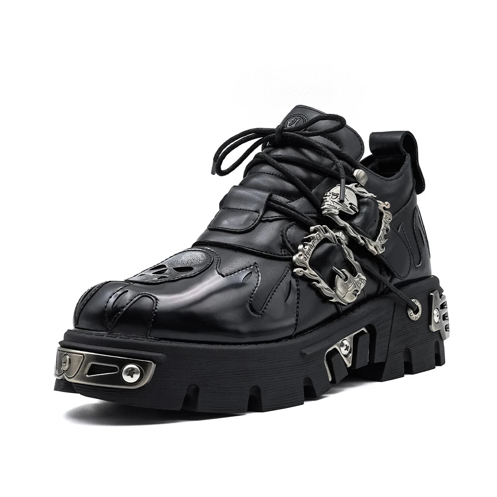 Unisex Vintage Punk Boots mit Plateau – Dunkle Rock-Stiefel im Retro-Design mit Metall-Details & Schnürung (Damen & Herren)