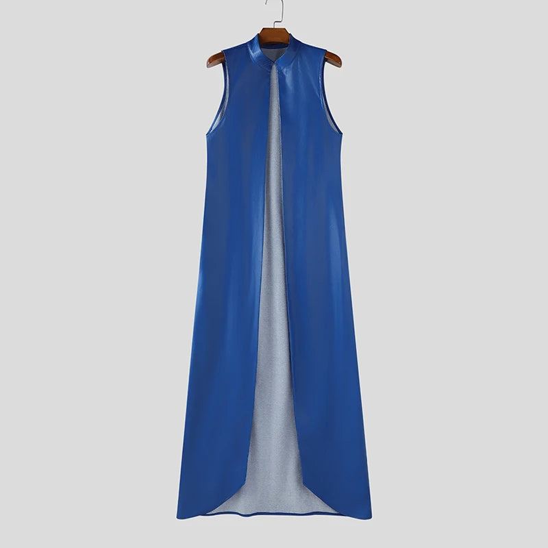 Veste en cuir PU pour hommes, style long, style streetwear avec poches et poches offenem, look cardigan moderne 