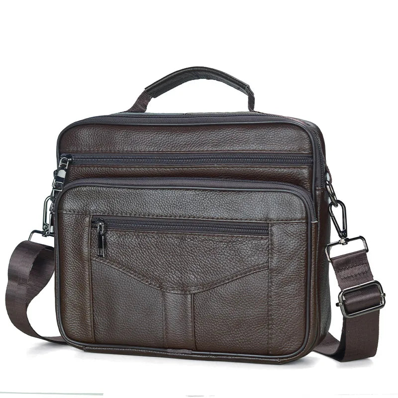 LACHIOUR Herren Leder-Umhängetasche – Echtes Cowhide Messenger Bag für Tablet, Arbeit & Reisen, Coffee-Braun