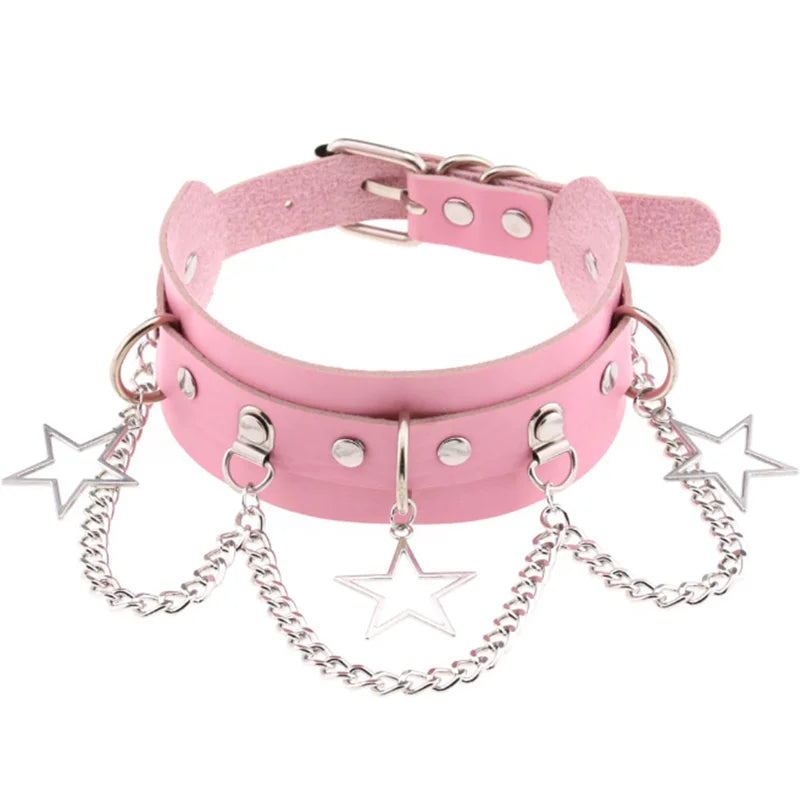 Punk Gothic Choker mit Nieten & Stern – PU-Leder Halsband mit Herz, Kreuz & Spikes im Harajuku Y2K Style für Damen