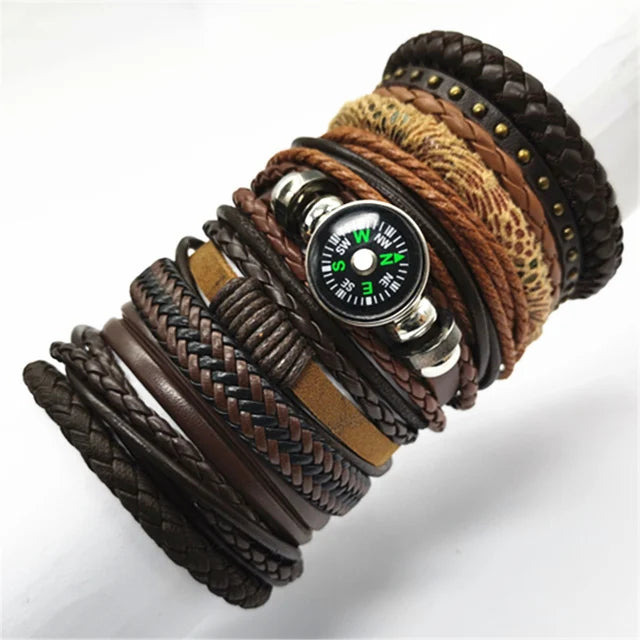 10er Set Lederarmbänder Unisex – Handgefertigte schwarze Wickelarmbänder im Casual & Sporty Style, größenverstellbar