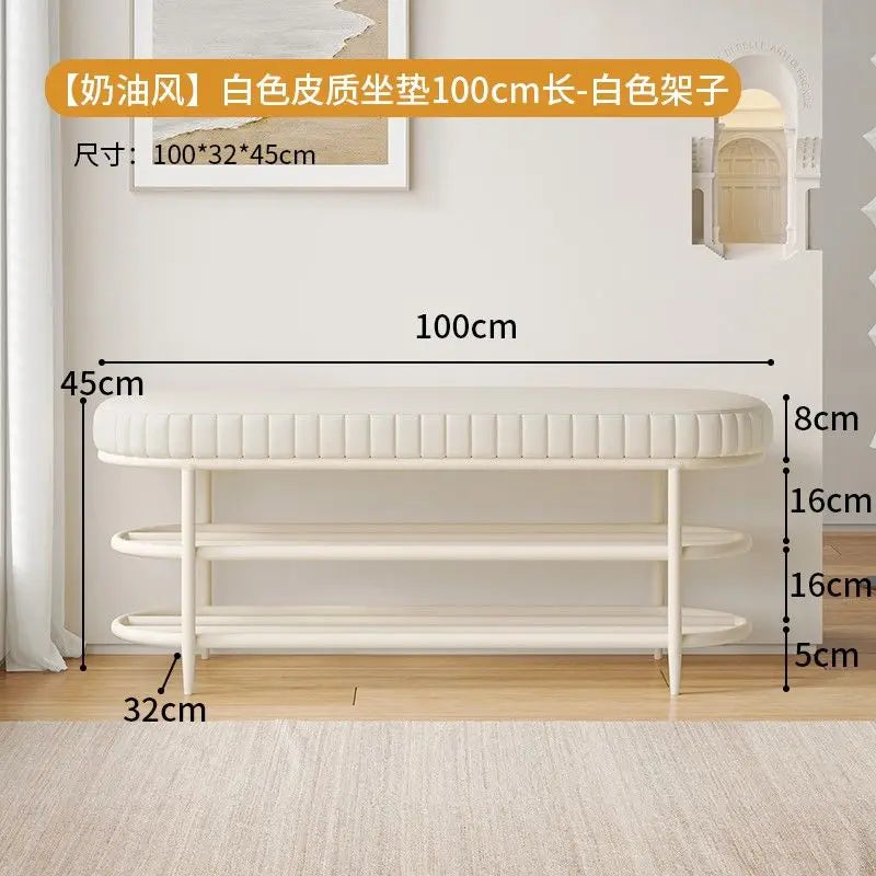 Cremefarbener Schuhhocker & Ottoman aus PU-Leder – Weiche Sitzbank für Flur, Wohnzimmer & Schlafzimmer im modernen Morocco-Stil