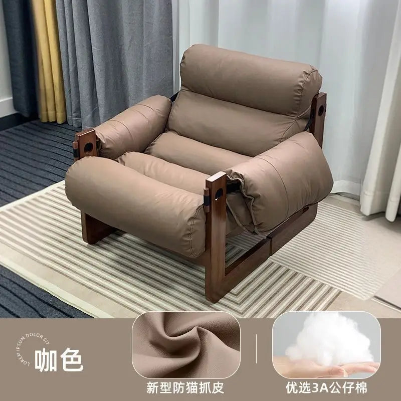 Italiano Retro Lazy Sofa Chair aus Oil-Wax-Leder – Sillón de cuero de diseño para mujeres, sillón individual más moderno en estilo vintage 