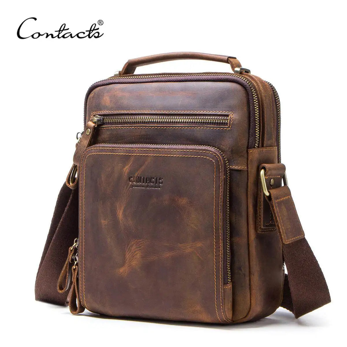 Crazy Horse Leder Herren Schultertasche de Contact - Bolso bandolera y bandolera vintage