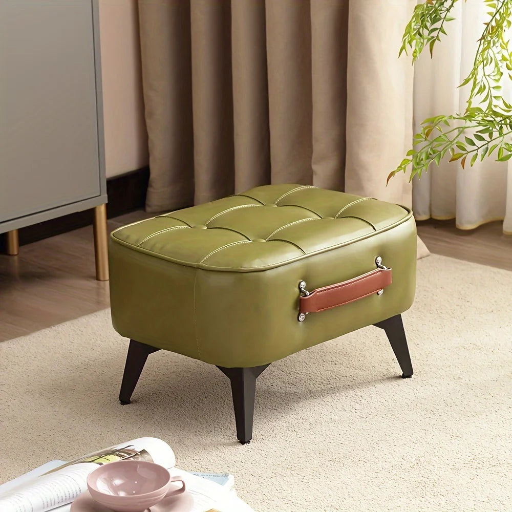 Light Luxury Leder Sitzhocker quadratisch – Weicher PU-Leder Schuhwechselstuhl &amp; Sofa-Fußhocker im Modern-Morocco-Design