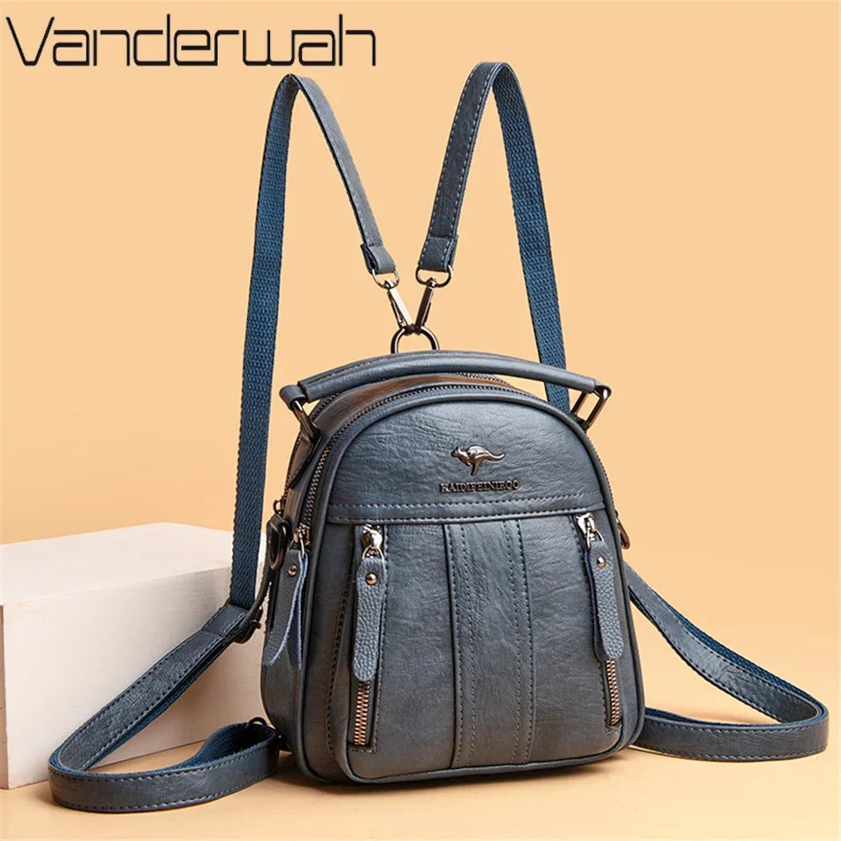VANDERWAH 4-in-1 Damen Leder-Rucksack – Multifunktionale Schultertasche, kleiner Fashion Rucksack & Messenger Bag
