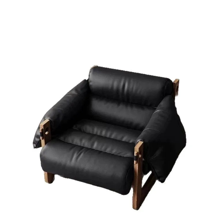 Italienischer Retro Lazy Sofa Chair aus Oil-Wax-Leder – Designer Leder-Armchair für Wohnzimmer, moderner Single Lounge Chair im Vintage-Stil
