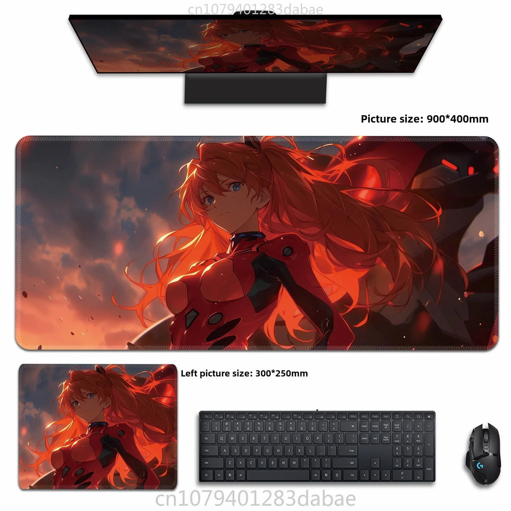 Asuka Langley XXL Anime Tapis de souris en cuir PU – Tapis de souris de jeu étanche au design Neon Genesis Evangelion