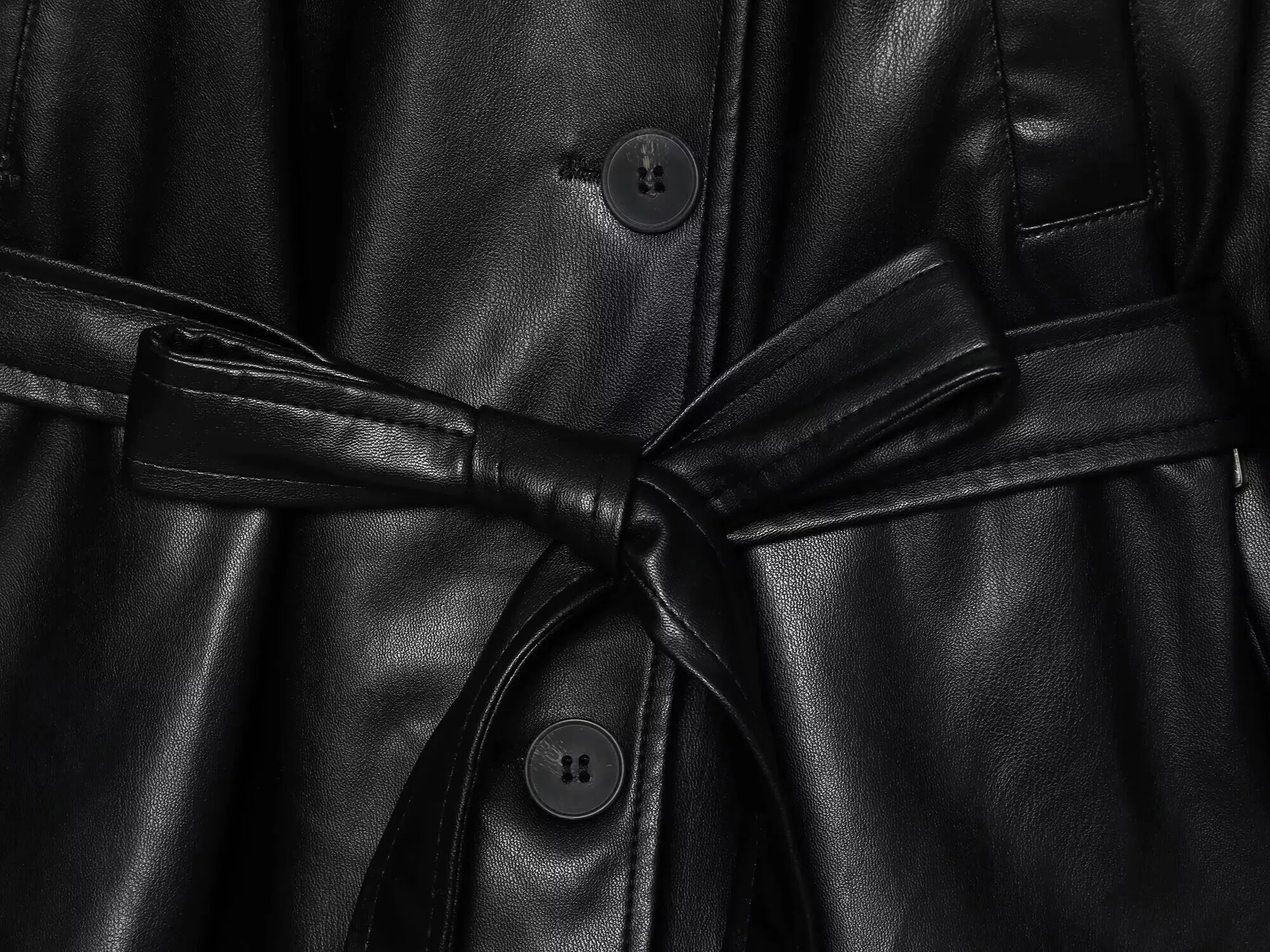 ETJ Damen PU Leder Trenchcoat 2025 – Kurzer Kunstledermantel mit Gürtel, eleganter Casual Lederoptik-Mantel für Herbst &amp; Winter