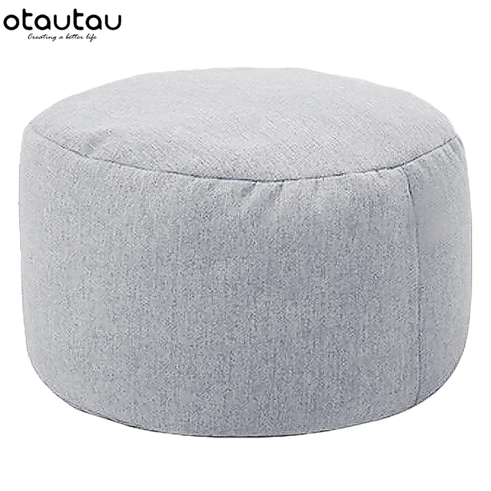 OTAUTAU Runder Sitzpouf aus Baumwoll-Leinen (30 cm) – Puf otomano con relleno, minimalista y tatami Bodensitz 