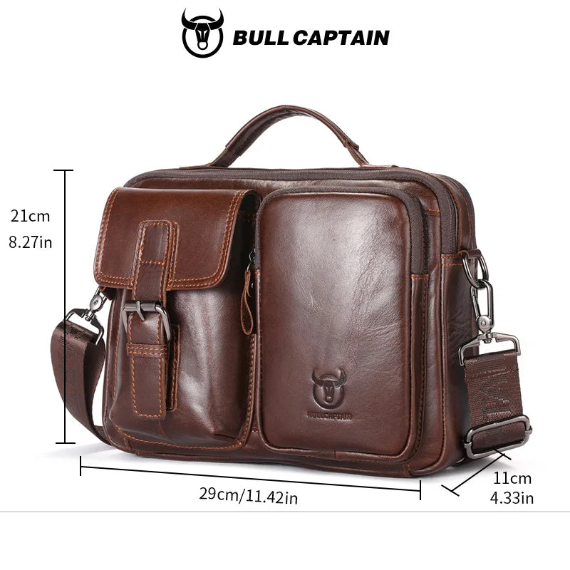 BULLCAPTAIN Herren Leder Crossbody Bag – Vintage Messenger & Business Briefcase mit Laptopfach