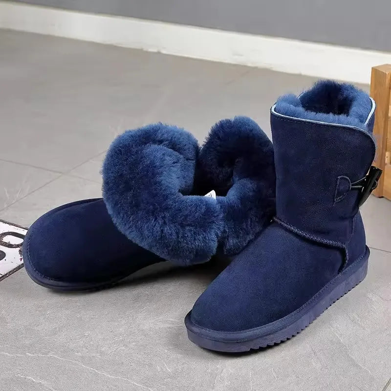 Damen Snow Boots aus echtem Leder & Naturfell – Klassische Winterstiefel aus Wildleder, warm gefüttert & wasserdicht