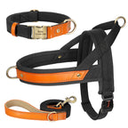 No-Pull Hunde-Geschirr Set aus Nylon & PU-Leder – Gepolstertes Harness mit Halsband & Leine für kleine, mittlere & große Hunde
