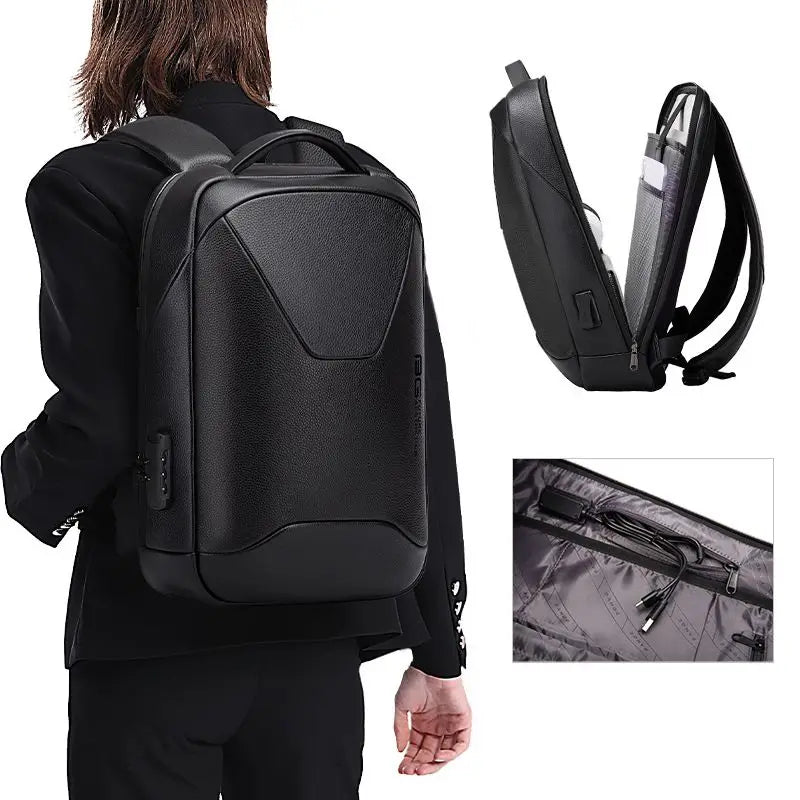 OZUKO BANGE Leder Business Rucksack Unisex – Diebstahlsicherer & wasserfester Laptoprucksack 15,6 Zoll für Arbeit & Schule