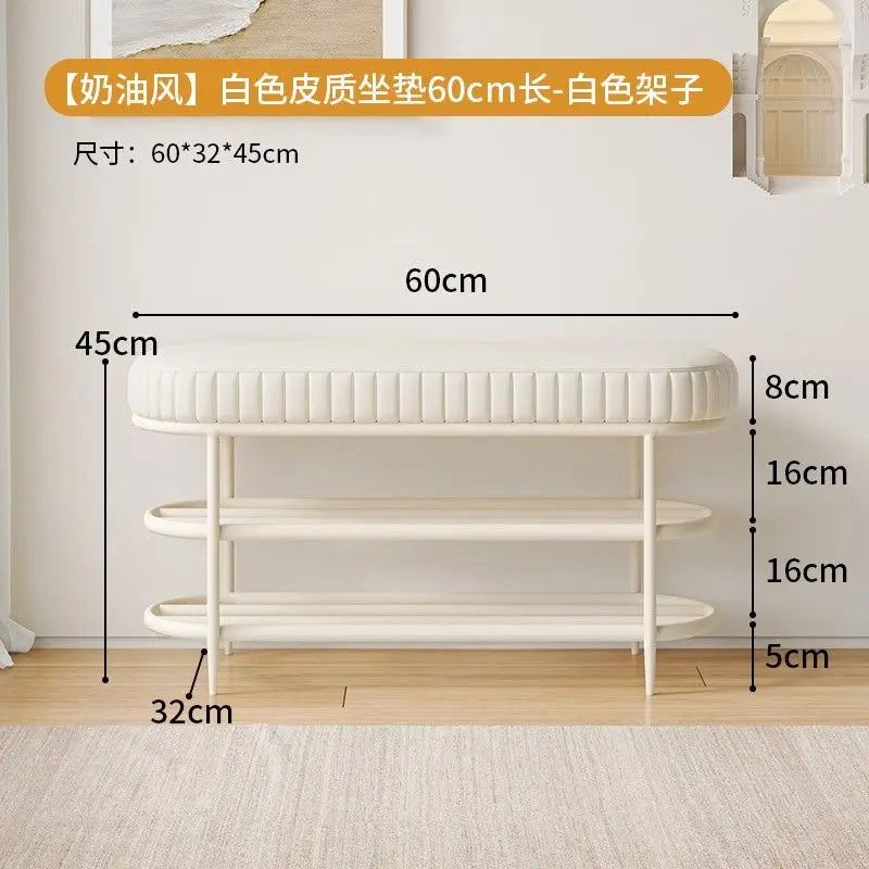 Cremefarbener Schuhhocker & Ottoman aus PU-Leder – Weiche Sitzbank für Flur, Wohnzimmer & Schlafzimmer im modernen Morocco-Stil