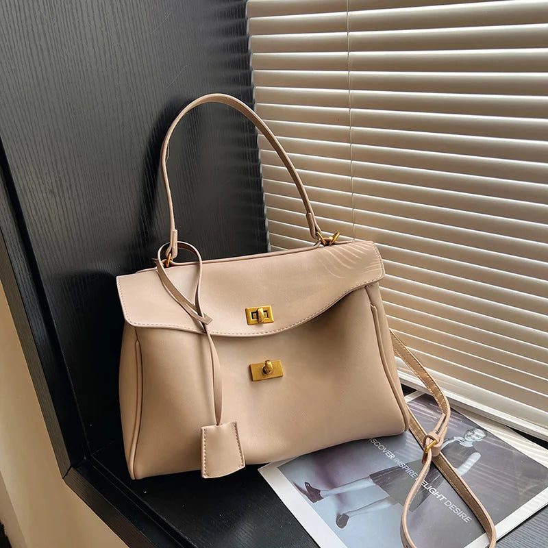 Moods Boutique Luxus PU-Leder Schultertasche – Große Damen Tote Bag, Solide Farbe, Designer Handbag 2025