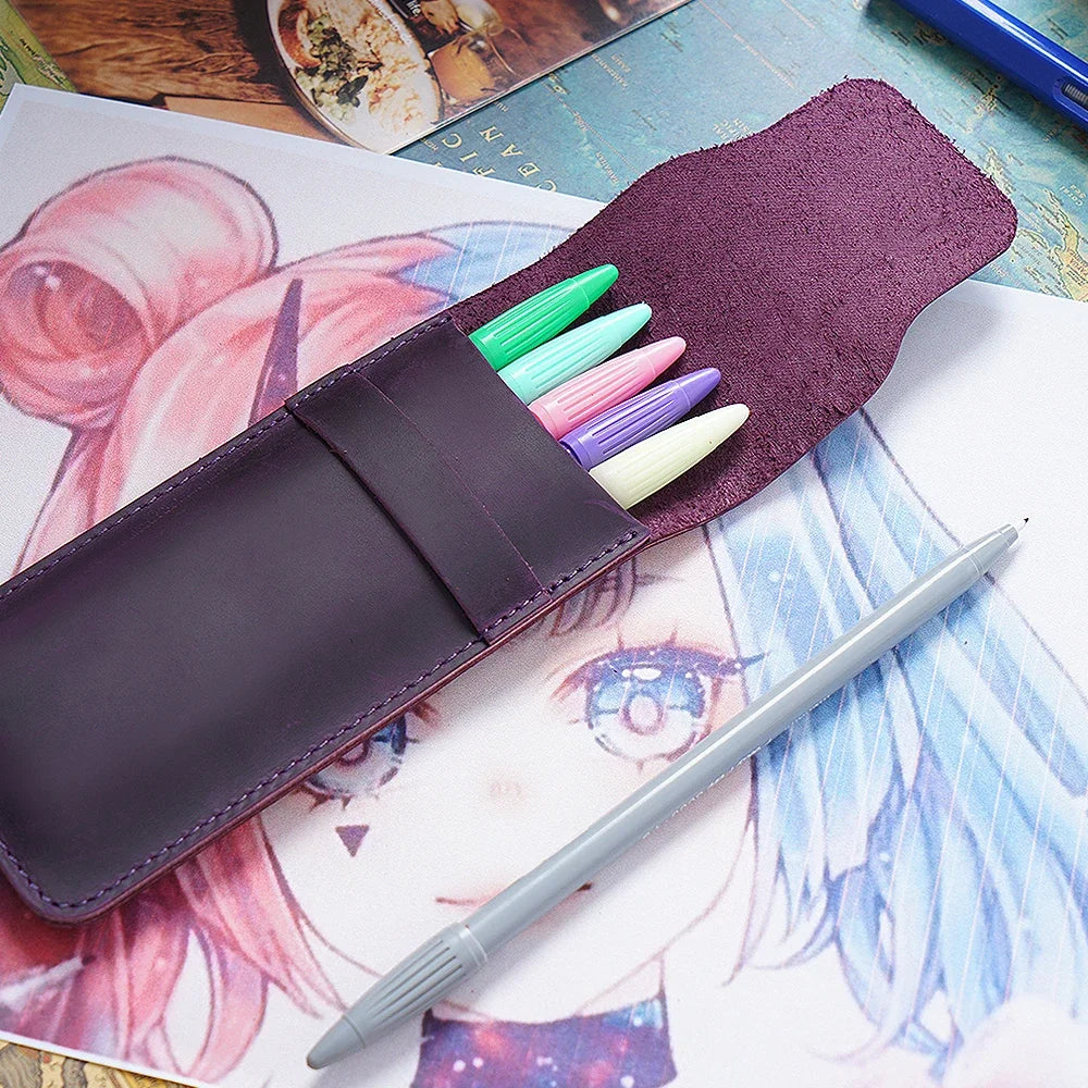 Premium Leder Stiftehalter aus echtem Rindsleder – Retro Einzel-Pen-Etui, schlank &amp; langlebig