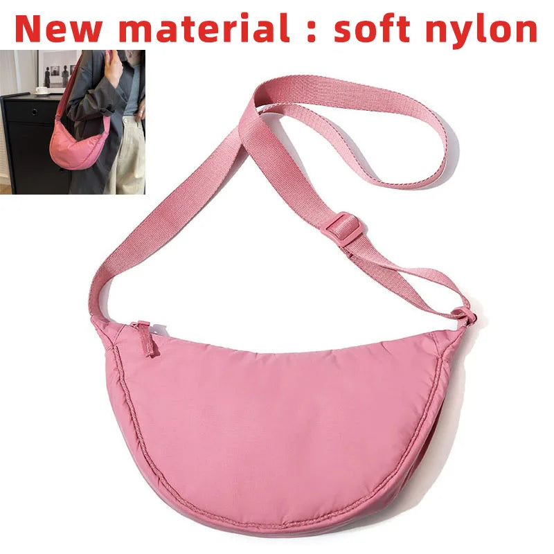 Solide Damen Nylon Schultertasche – Sac à main bandoulière en tissu polaire pour voyage et voyage 