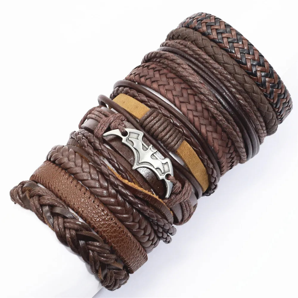 10er Set Lederarmbänder Unisex – Handgefertigte schwarze Wickelarmbänder im Casual & Sporty Style, größenverstellbar