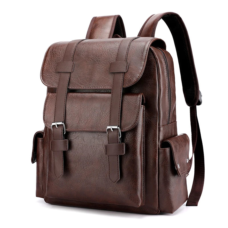 2023 Herren PU-Leder Rucksack – Großer Laptop-Rucksack für Schule, Freizeit & Teenager, Schwarz & Braun, Casual Backpack