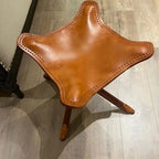 Vintage Leder & Massivholz Hocker – Kompakter Schuhwechsel- & Fußhocker im Retro-Morocco-Stil, stabiler Wohn- & Sitzhocker