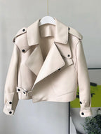 Fitaylor Damen PU Lederjacke – Casual Motorradjacke für Frühling & Herbst, winddichte Faux Leather Jacke mit Knopfverschluss
