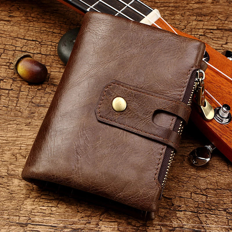 HUMERPAUL Retro Herren Geldbörse – RFID Leder Kurzportemonnaie mit Reißverschluss, Münzfach & Kartenfächern