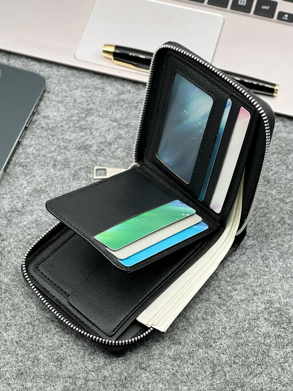 KAIDUCH Herren Slim Wallet – Kompakte PU-Leder Geldbörse mit Reißverschluss für Karten und Münzen, Business-Design