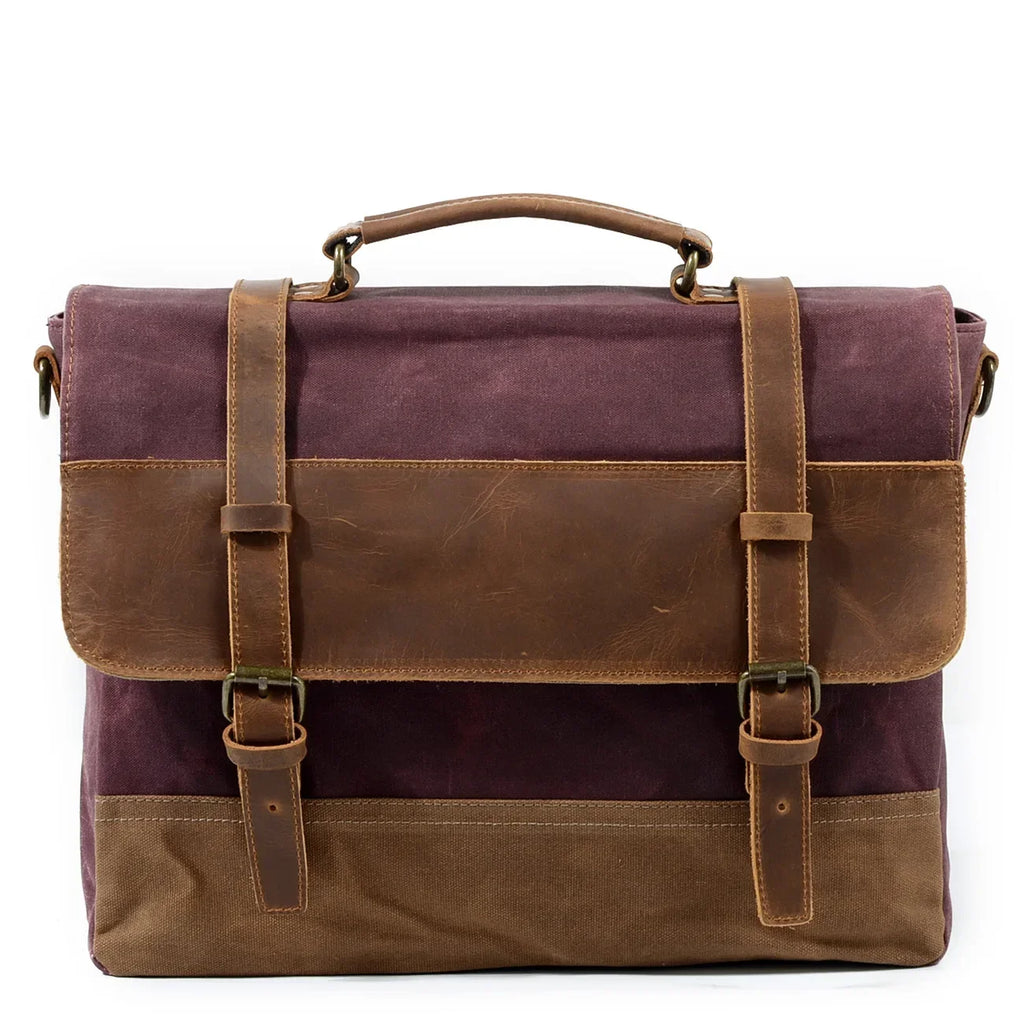 MUCHUAN Herren Vintage Waxed Canvas Messenger Bag – Wasserdichte Schultertasche mit Lederakzenten für Büro & Alltag