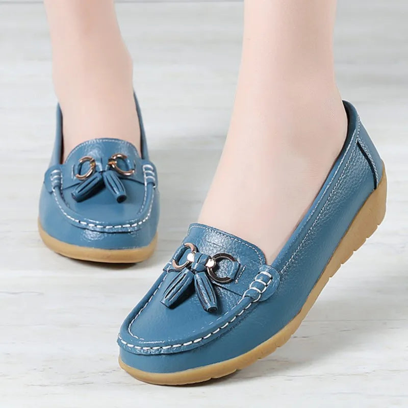 HAJINK Damen Flats – Bequeme Slip-On Oxfords aus echtem Leder, Casual Moccasins für Alltag & Freizeit, Plus Size