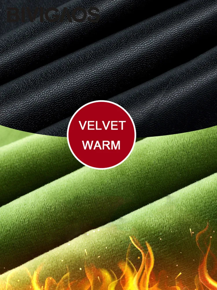 BIVIGAOS Damen Samt PU Leder Leggings – High Waist, warm gefüttert, matte Lederoptik & Slim Fit für Herbst und Winter