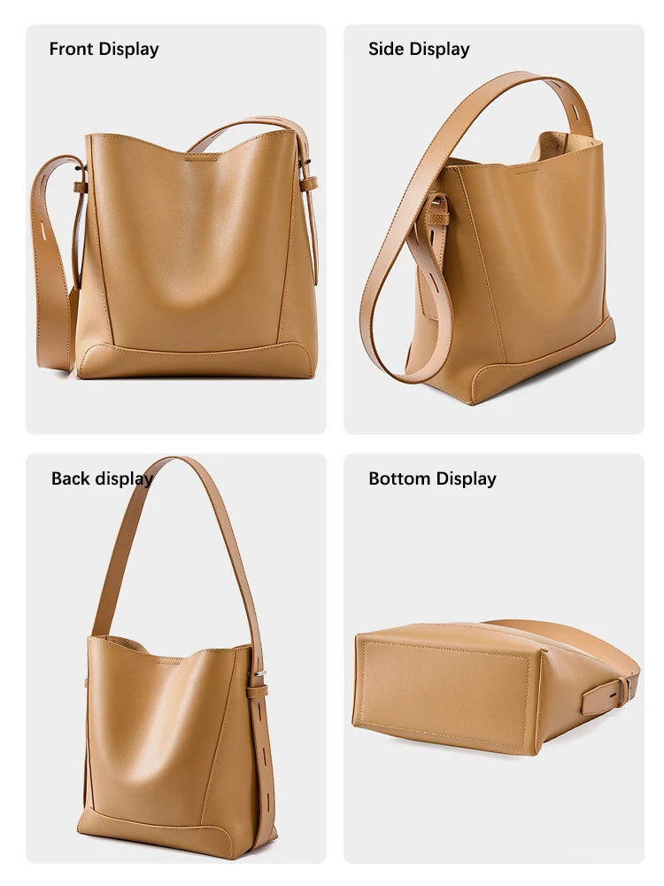 ZENCY 2025 Trend Shopper – Zweilagige Cow-Leder Schultertasche & Bucket Handbag für Damen, Große Tote Bag