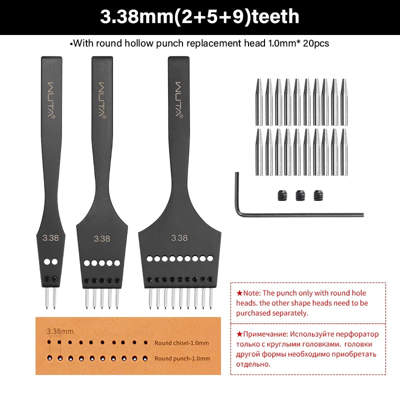 WUTA 3G Plancha para pinchar cuero con Wechselkopf – Professionelles Lederlochwerkzeug aus 4Cr13 Stahl, Austauschbare Chisel- &amp; Punch-Köpfe para bricolaje Lederarbeiten 