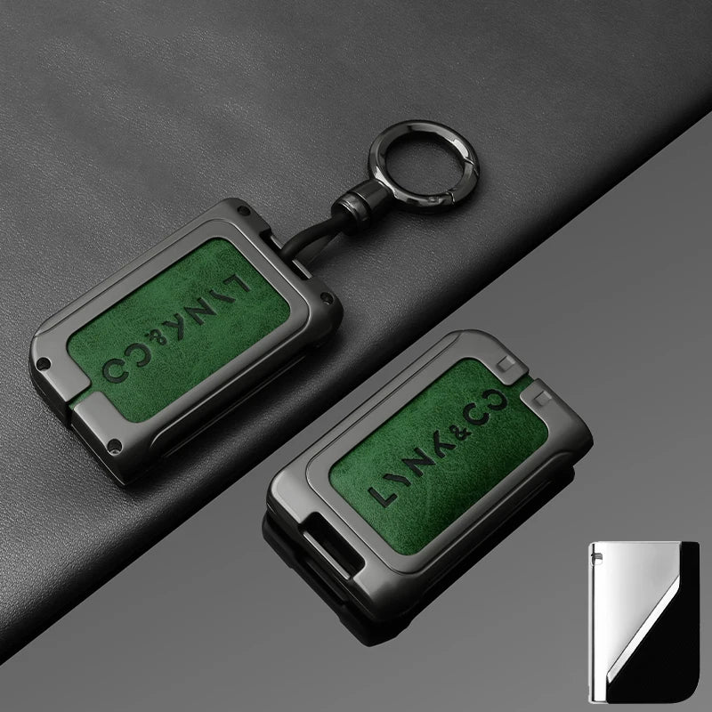 Premium Autoschlüssel Hülle aus Metall & Leder für Lynk & Co 01 & 05 – Robuste Alloy Key Case Cover mit Schlüsselanhänger