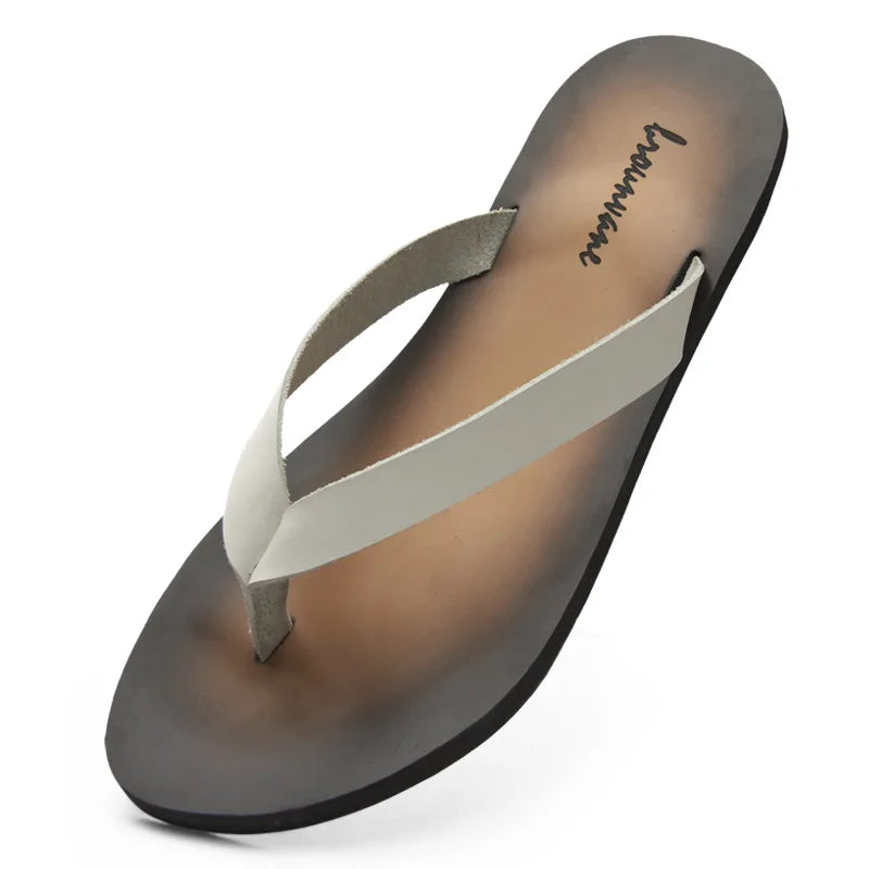 ZXQ Herren Luxus Leder Flip-Flops – Echtes Rindsleder, Sommer Beach Sandalen, Stilvolle Casual Slipper für Männer