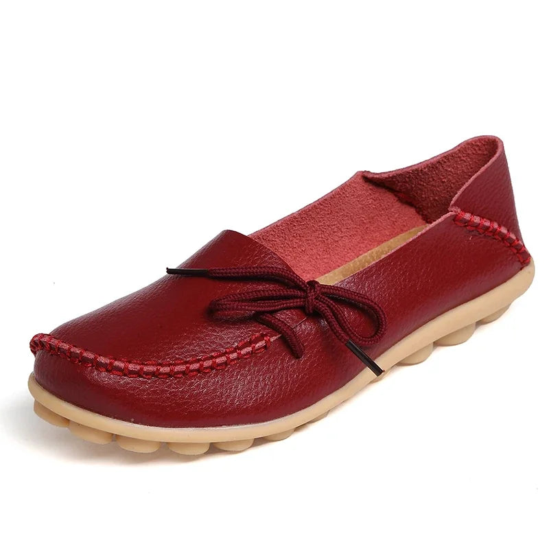 YBQJOO Damen Flats – Slip-On Mokassins aus echtem Leder, runde Zehen, bequeme Loafers für Alltag, Pflege & Plus Size 33-50