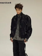 Herren PU-Lederjacke mit Krokodil-Prägung – Kurz geschnittene Designer Jacke im Colorblock Look, Luxury High Street Style für Frühling &amp; Herbst