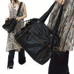 Sac fourre-tout rétro en cuir PU – Sac à main de style moto avec multi-tâches et gros sacs, sac à bandoulière Y2K Punk pour femme