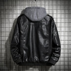 Herren PU Lederjacke mit Kapuze – Motorradjacke im Harajuku Style, abnehmbare Kapuze &amp; Reißverschluss for Herbst &amp; Winter