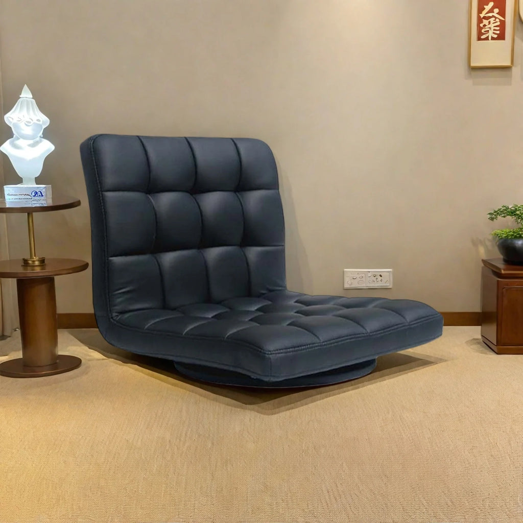 Japanischer Zaisu Leder-Bodenstuhl mit 360° Drehfunktion – Meditations- & Tatami-Stuhl ohne Beine für Wohnzimmer & Entspannungsbereiche