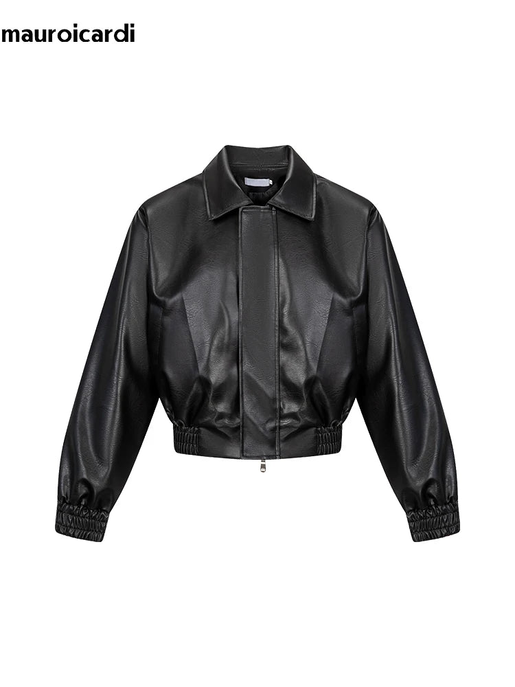 Herren PU-Lederjacke Oversized – Kurze schwarze Designer Jacke mit Reißverschluss, American Vintage Style für Frühling & Herbst