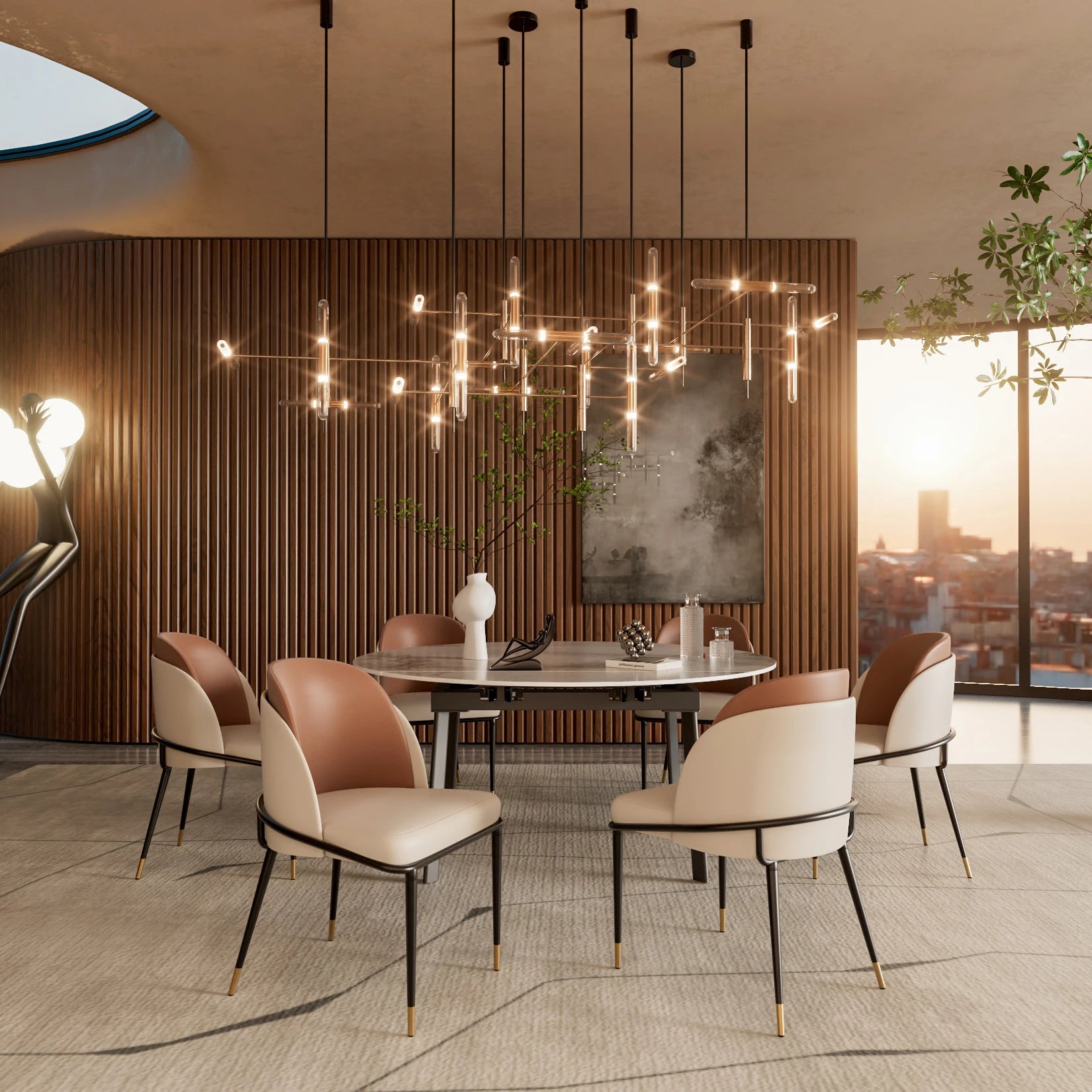 Set aus 2 modernen Esszimmerstühlen aus Kunstleder – Gepolsterte Dining Chairs mit Holzrücken & Armlehnen, eleganter Zwei-Farben-Look