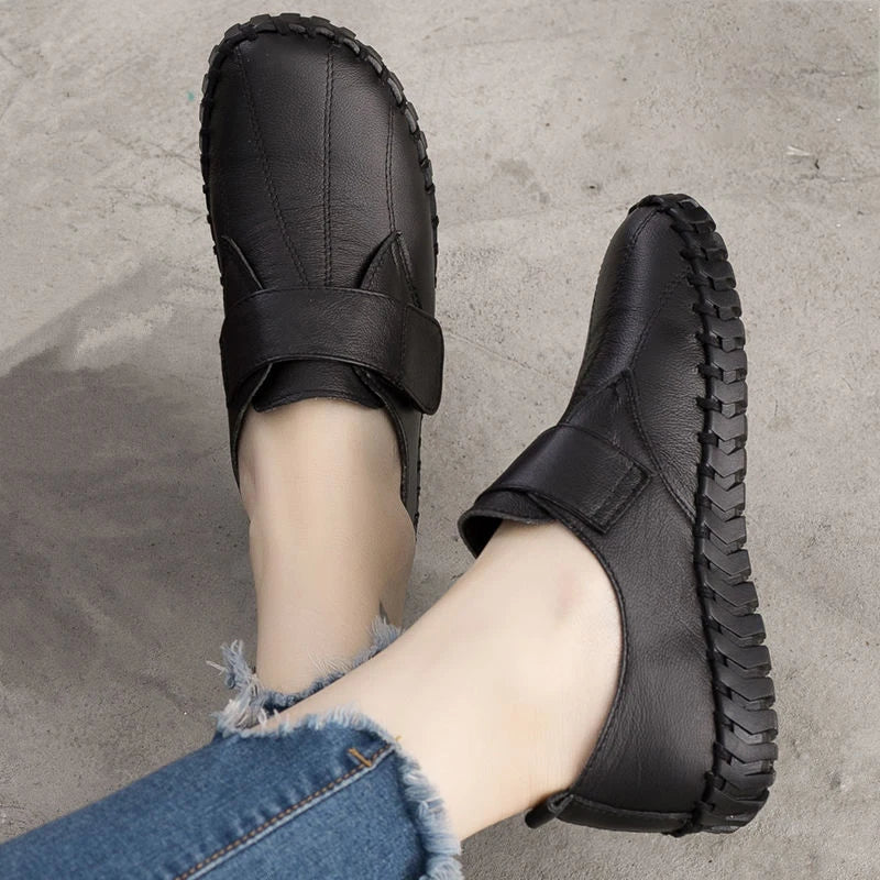 feerldi Damen Loafers Flats – Handgefertigte Lederschuhe, Slip-On, runde Zehen, bequeme Alltags- und Arbeitsschuhe für Frauen